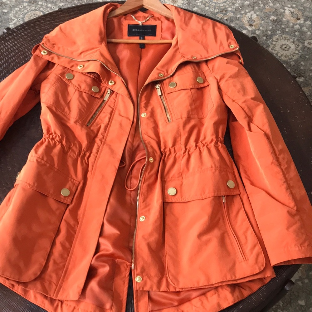 Bcbg orange and gold trench coat size S like new